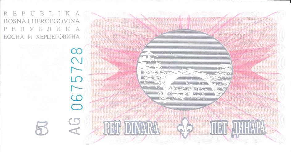 Biglietti - Europa - Bosnia - 40 - sc - 1994 - 5 dinara - ref: 0675728