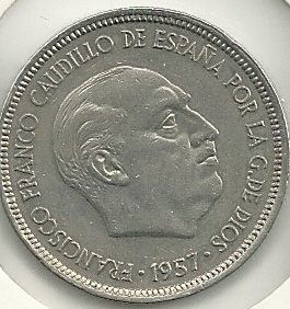 Monedas - España - Estado Español (18-VII-1936 / 20 - 005 pesetas - 323 - Año 1957*74 - Click en la imagen para cerrar
