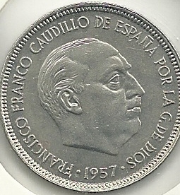 Monedas - España - Estado Español (18-VII-1936 / 20 - 005 pesetas - 324 - Año 1957*75 - Click en la imagen para cerrar
