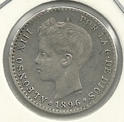 Monedas - España - Alfonso XIII (17-V-1886 / 14-IV- - 044 - Año 1896*9*6 - 50 ctv - Click en la imagen para cerrar