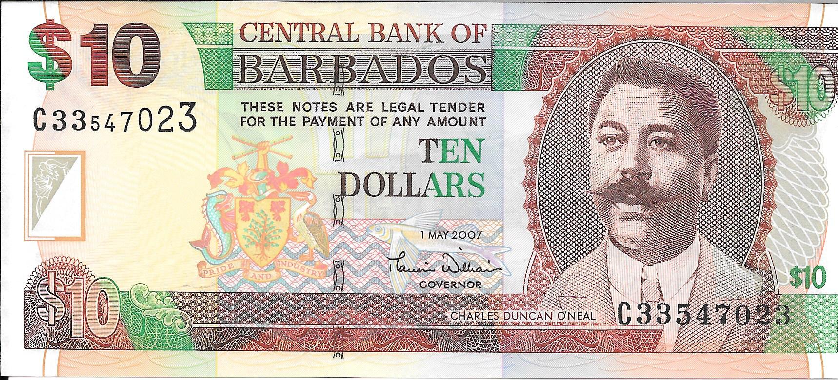 Billetes - America - Barbados - 68 - sc - 2007 - 10 dolares - num.ref: C33547023