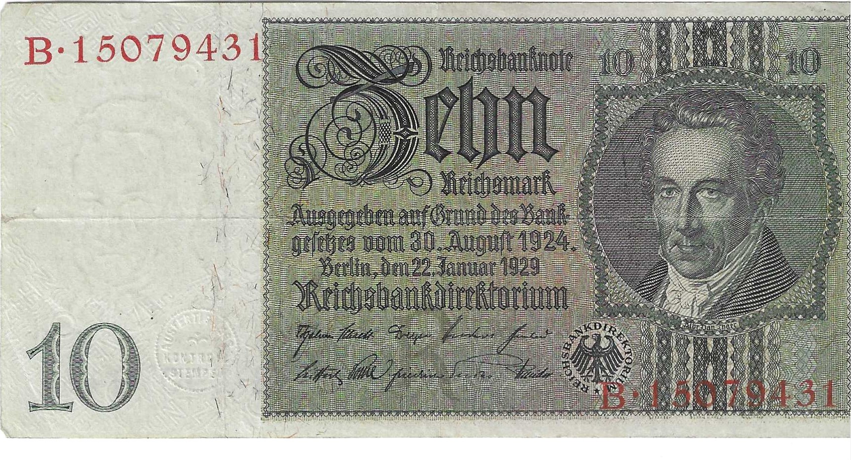 纸币 - 欧洲 - 德国 - 180 - BC+ - 1929 - 10 marcos - 有破损 - Num.ref: B15079431
