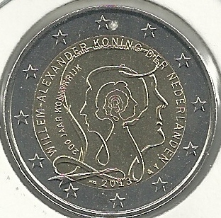 Monedas - Euros - 2€ - Holanda - Año 2013 - 200 Aniversario del Reino - Click en la imagen para cerrar