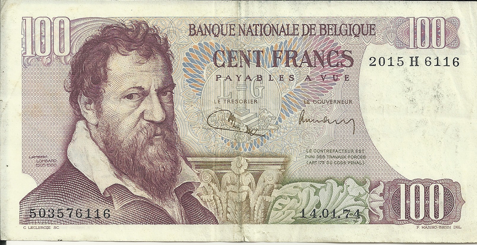 Banknotes - Europe - Belgium - 134 - mbc - Year 1974 - 100 francs