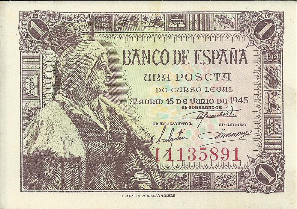 Billetes - España - Estado Español (1936 - 1975) - 1 ptas - 441 - sc - 15/6/1945 - ref. I1135891