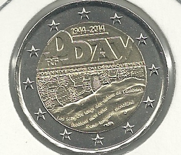 Monedas - Euros - 2E - Francia - SC - Año 2014 - Dia D - Click en la imagen para cerrar