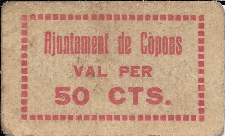 Billetes - スペイン - 第2共和政 (1931 - 1939) - 地方 - カタルーニャ - 870 - mbc - 1937 - Copons - 50 ct