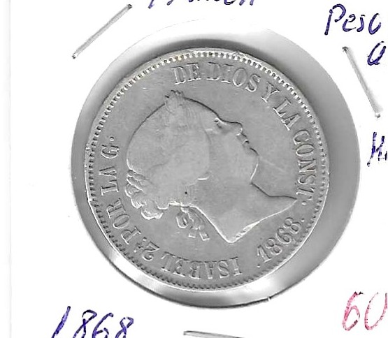 Monedas - EspaÃ±a - Isabel II (1833 - 1868) - 487 - 1868 - 50 ctv peso - plata - Click en la imagen para cerrar