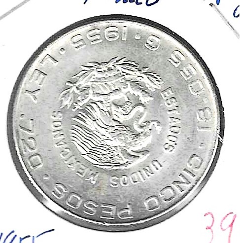 Monedas - America - Mexico - 469 - 1955 - 5 pesos - plata - Click en la imagen para cerrar