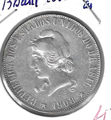 Monedas - America - Brasil - 508 - 1908 - 2000 reis - plata - Click en la imagen para cerrar