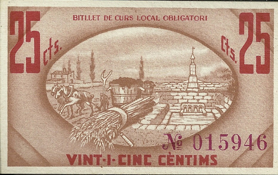 Billetes - España - II República (1931 - 1939) - Locales - Cataluña - S/C - Guissona - Año 1937 - 25 Ct