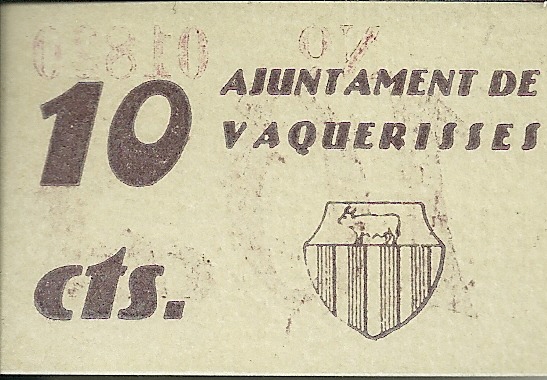 Billetes - España - II República (1931 - 1939) - Locales - Cataluña - S/C - Vaquerisses - Año 1937 - Nº 01819 - 10 Cts - Click en la imagen para cerrar