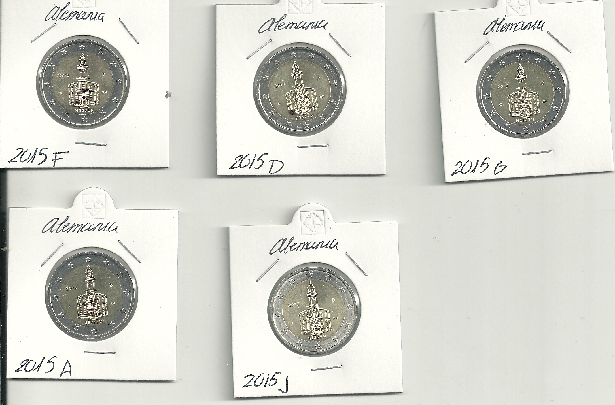 <div>Monedas - Euros - 2E - Alemania - Año 2015 - Hessen - Conjunto de 5 cecas</div>