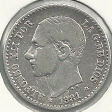 Monedas - España - Alfonso XII (29-XII-1874 / 28-XI) - 38 - Año 1881*8*1 - 50ct - Click en la imagen para cerrar