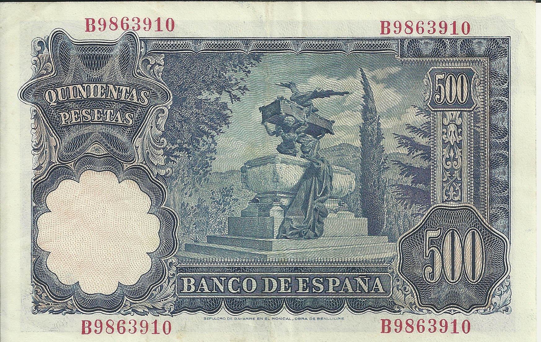 Billetes - España - Estado Español (1936 - 1975) - 500 ptas - 500 - 1 - ebc- - 15/11/1951 - B9863910 - Click en la imagen para cerrar