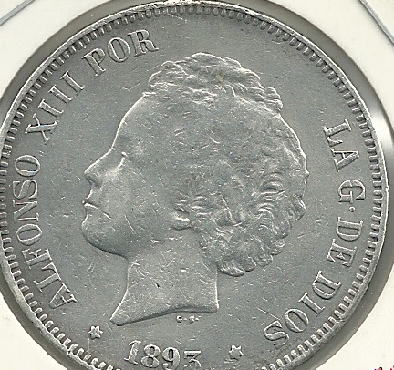 Monedas - España - Alfonso XIII ( 17-V-1886/14-IV) - 149 - Año 1893*18* PGV - 5 pesetas - Click en la imagen para cerrar