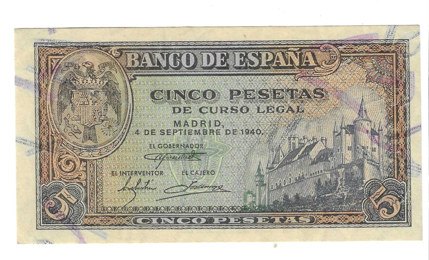 Banknotes - Spain - Spanish State (1936 - 1975) - 5 ptas - 456 - EBC+ - 1940 - Num.ref: H2564346