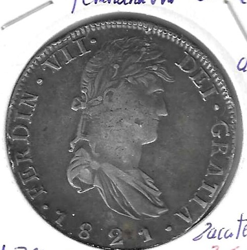 Monedas - EspaÃ±a - Fernando VII (1808 - 1833) - 1362 - 1821 - 8 reales - plata - Zacateo - Click en la imagen para cerrar
