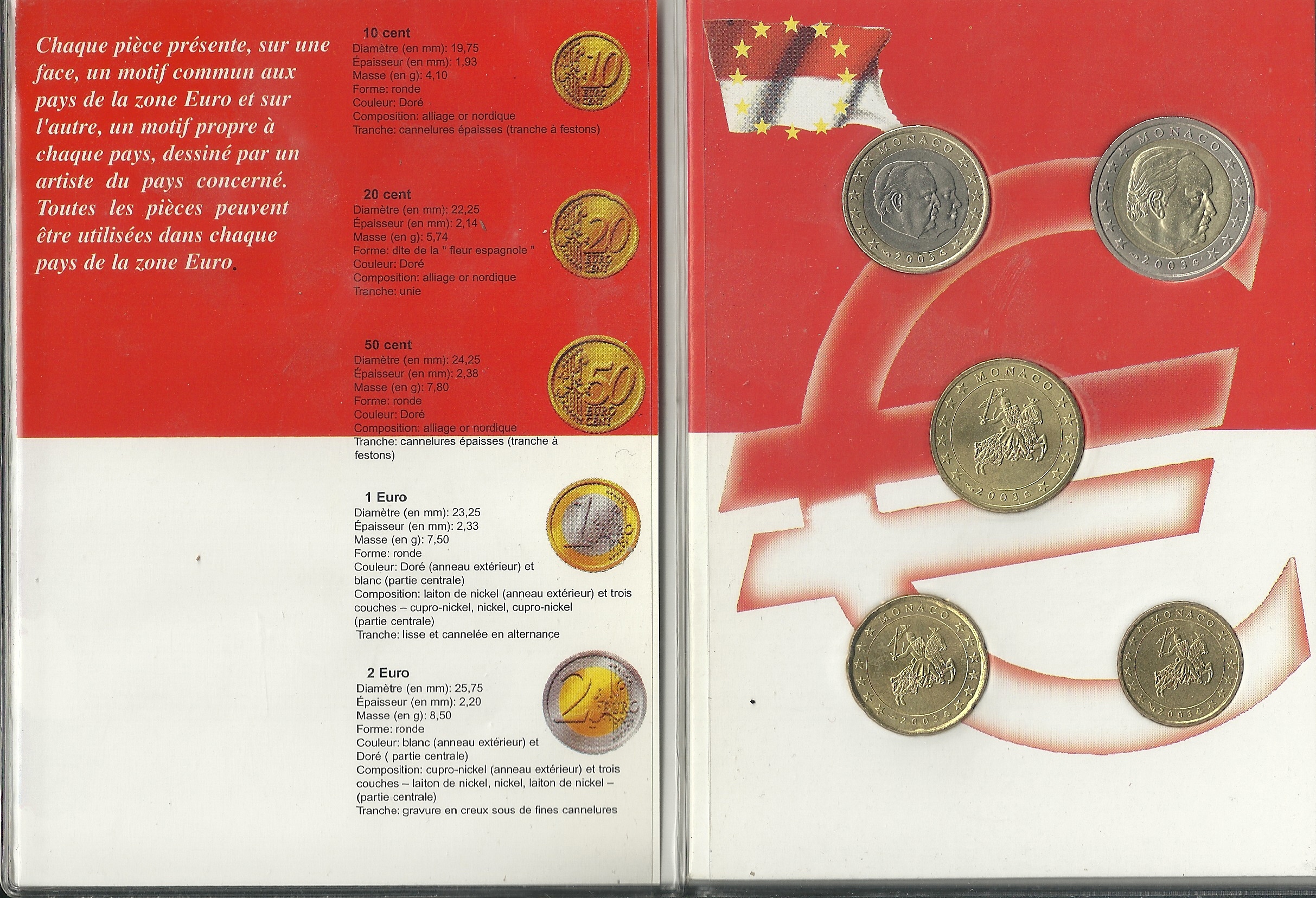 Monedas - Euros - Colección en tiras - Mónaco - Año 2003 - 5 monedas
