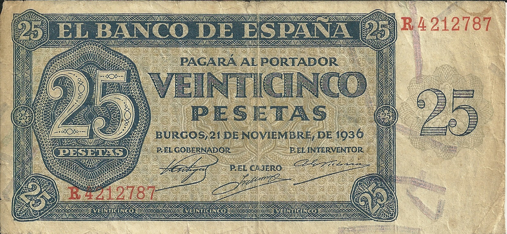 Billetes - España - Estado Español (1936 - 1975) - 25 ptas - 472 - BC+ - Año 1936 - num ref: R4212787