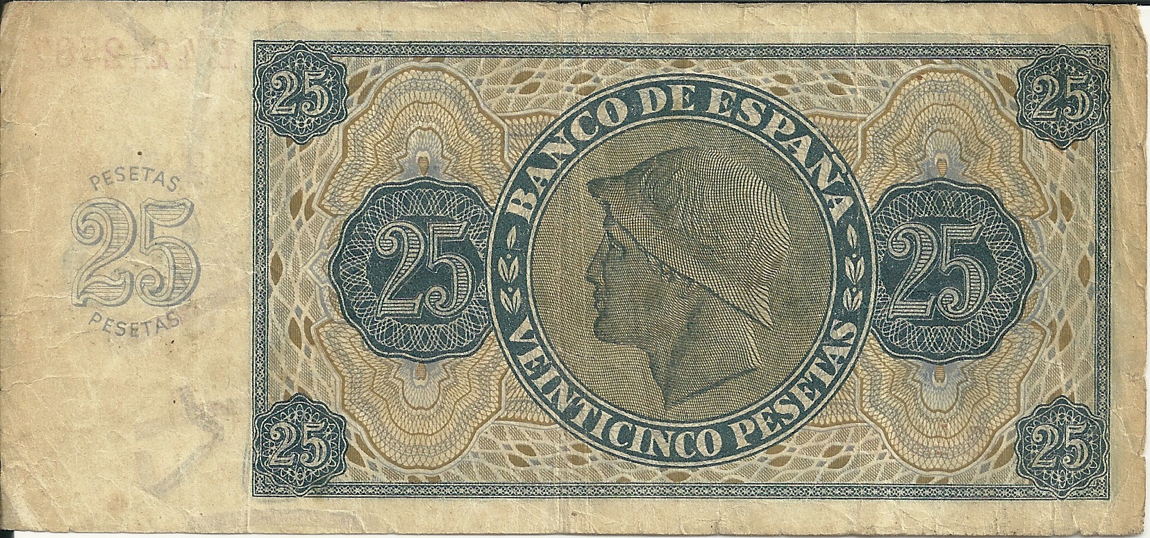 Billetes - España - Estado Español (1936 - 1975) - 25 ptas - 472 - BC+ - Año 1936 - num ref: R4212787 - Click en la imagen para cerrar
