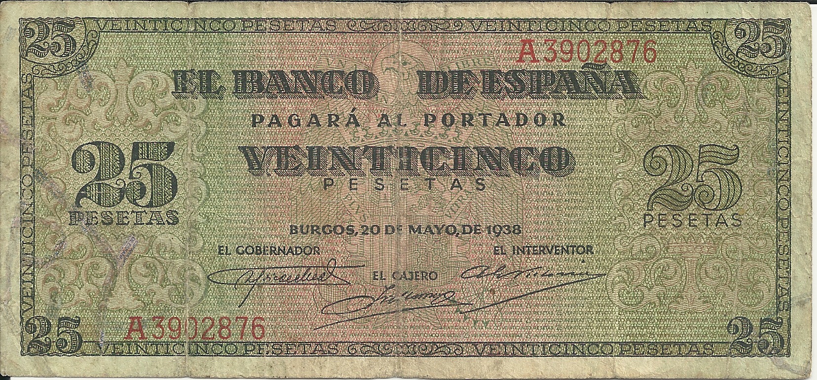 Billetes - España - Estado Español (1936 - 1975) - 25 ptas - 473 - MBC+ - Año 1938 - num ref: A3902876
