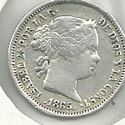Monedas - España - Isabel II (1833 - 1868) - 287 - Año 1865 - 10 Ct de escudos - Click en la imagen para cerrar