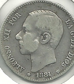 Monedas - España - Alfonso XII (29-XII-1874/28-XI) - 61 - Año 1881*81 - Peseta - Click en la imagen para cerrar