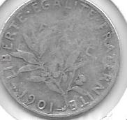 Monedas - Europa - Francia - 844.1 - Año 1901 - Franco - Click en la imagen para cerrar