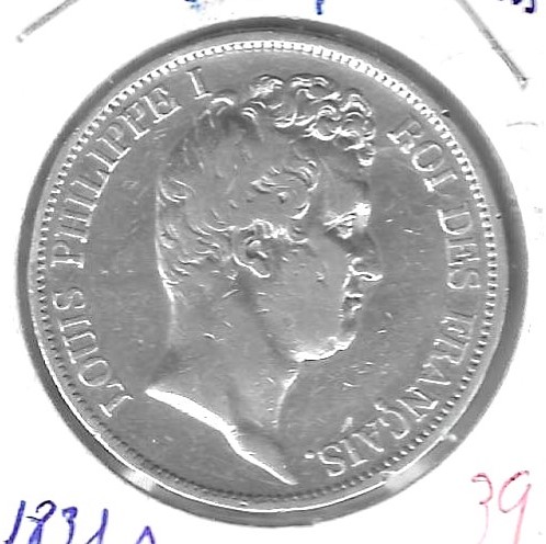 Monedas - Europa - Francia - 735.1 - 1831A - 5 francos - plata - Click en la imagen para cerrar
