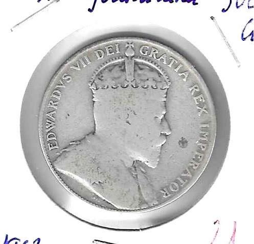 Monedas - America - Canada - 11 - 1908 - 50 ct - plata - New Founland - Click en la imagen para cerrar