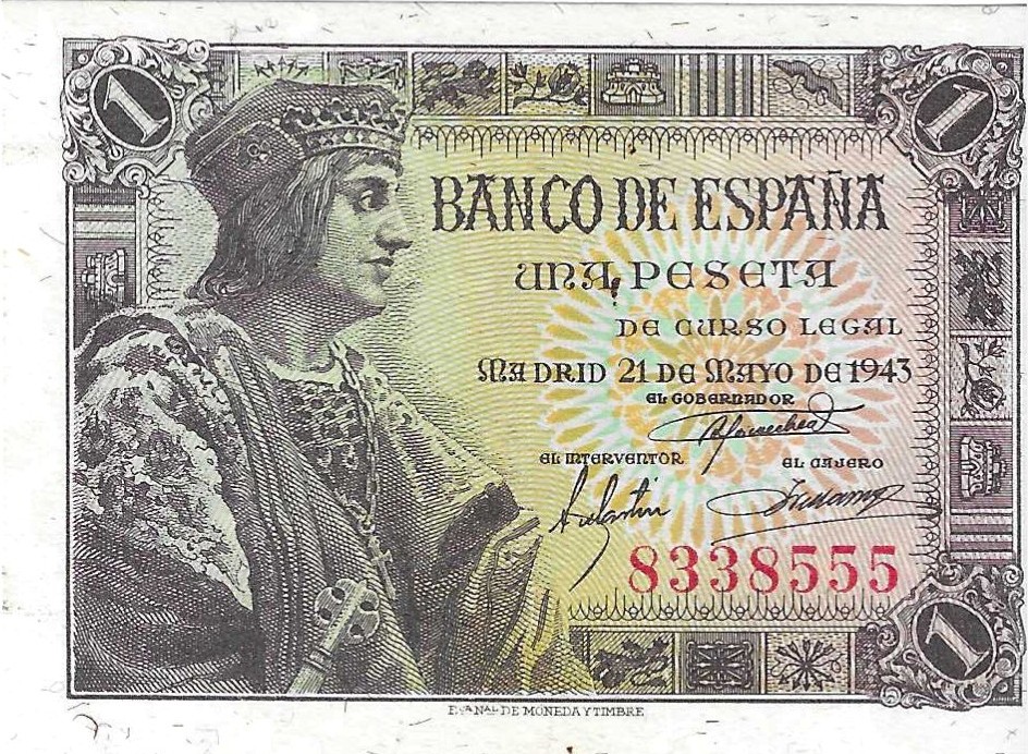 Billetes - España - Estado Español (1936 - 1975) - 1 ptas - 438 - SC - 1943 - Num.ref: 8338555 sin serie