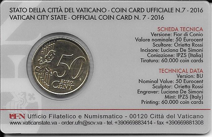 Monedas - Euros - 0.50 € - Vaticano - - Año 2016 - Moneda de la Ciudad del Vaticano - Click en la imagen para cerrar