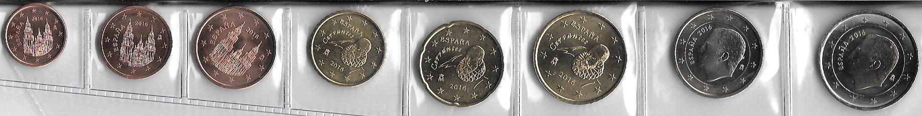 <div>Monedas - Euros - Colección en tiras - España - Año 2016 - Colección de 9 monedas</div>