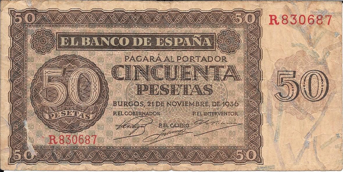 Billetes - España - Estado Español (1936 - 1975) - 50 ptas - 479 - BC+ - Año 1936 - Noviembre - num ref: R830687