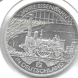 Monedas - Euros - 10&euro; - Alemania - 291 - A&ntilde;o 2010J - Anniversary of German Railroads - Click en la imagen para cerrar