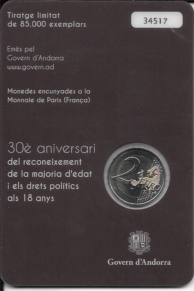 Monedas - Euros - 2€ - Andorra - Año 2015 - 30 Aniversario de la mayoría de edad - Click en la imagen para cerrar