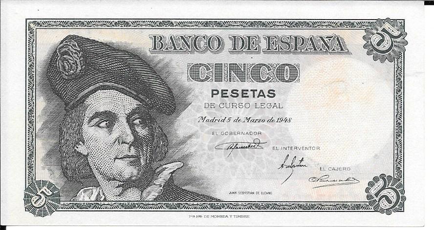 Bitllets - Espanya - Estado Español (1936 - 1975) - 5 ptas - 465 - S/C - Any 1948 - num ref: E04777296