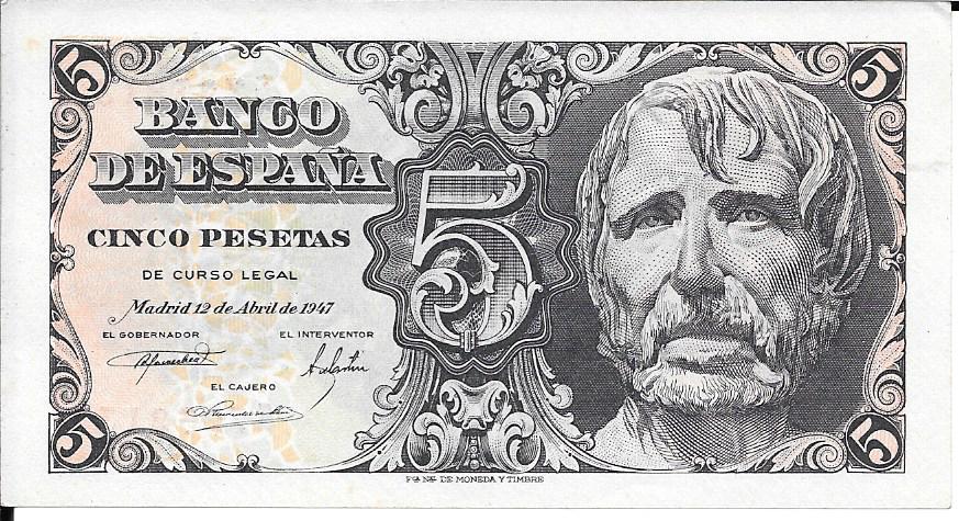 Bitllets - Espanya - Estado Español (1936 - 1975) - 5 ptas - 462 - S/C - Any 1947 - num ref: 5723213