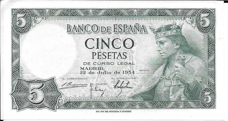 Bitllets - Espanya - Estado Español (1936 - 1975) - 5 ptas - 468 - EBC+ - Any 1954 - num ref: 8049337