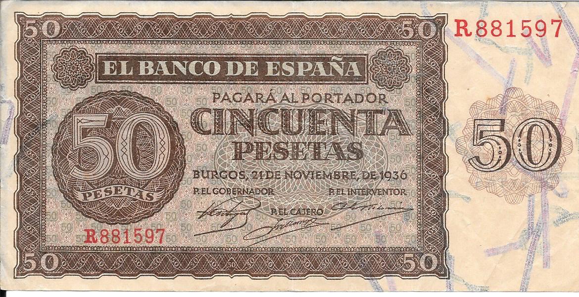 Billetes - España - Estado Español (1936 - 1975) - 50 ptas - 479 - MBC - Año 1936 - num ref: R881597