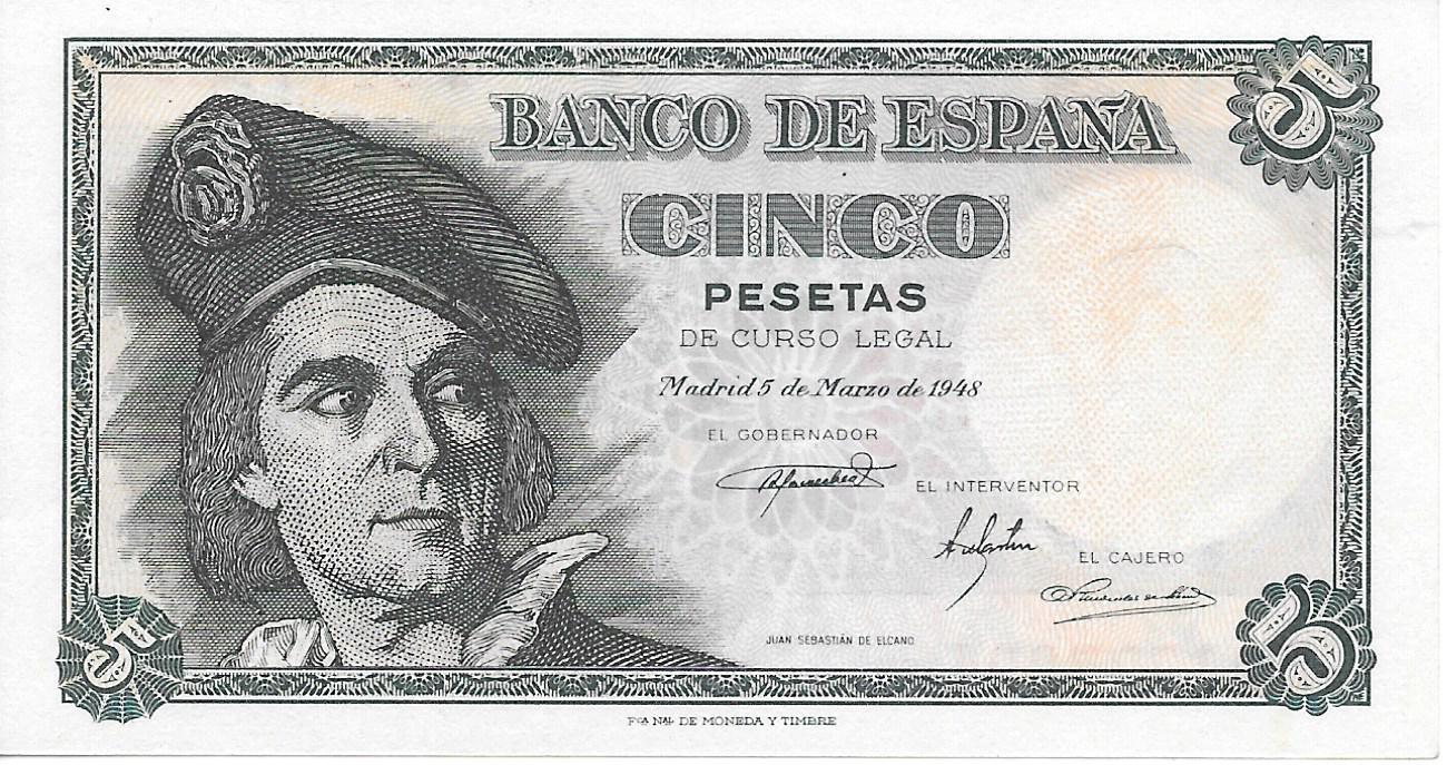 Bitllets - Espanya - Estat Espanyol (1936 - 1975) - 5 ptas - 465 - S/C - Any 1948 - núm ref: E04777294