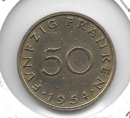 Monedas - Europa - Alemania (Sarland) - 3 - 1954 - 50 franken - Click en la imagen para cerrar