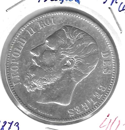 Monedas - Europa - Belgica - 24 - 1873 - 5 francos - plata - Click en la imagen para cerrar