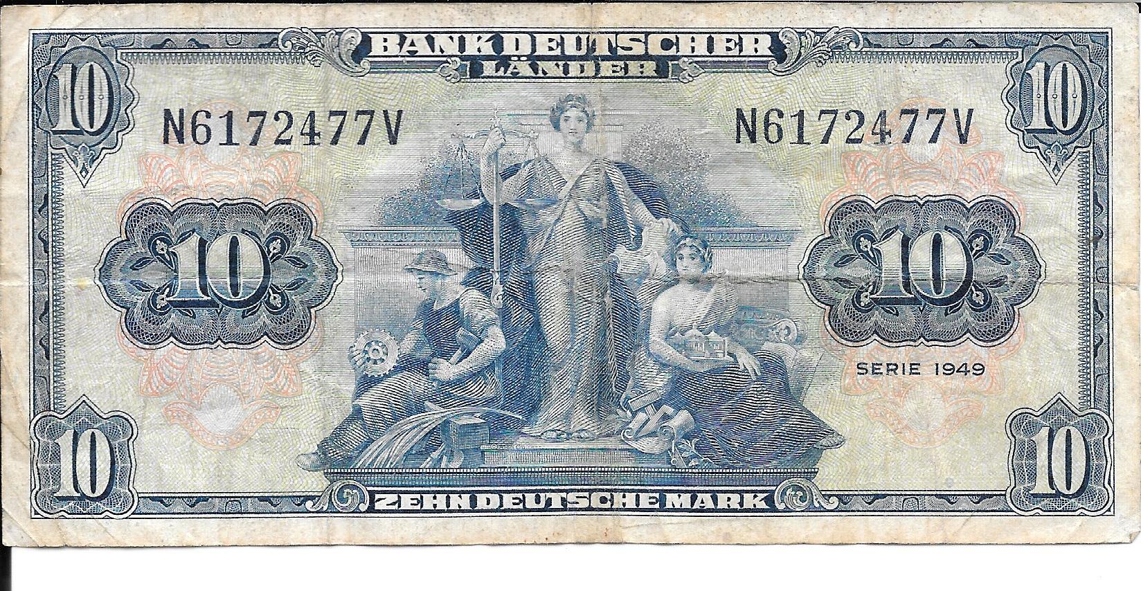 Banknotes - Europe - Germany - 5 - bc+ - 1948 - 10 marks - Num.ref: N6172477V