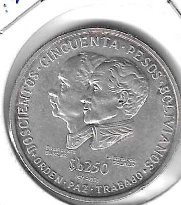 Monedas - America - Bolivia - 195 - 1975 - 250 pesos - plata - Click en la imagen para cerrar