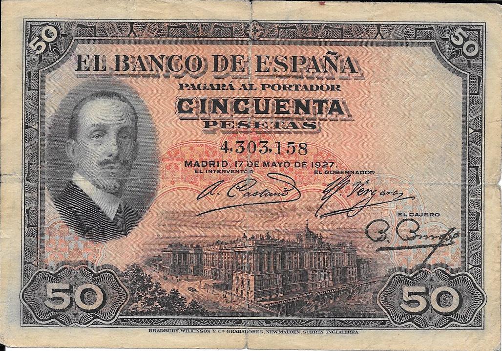 Bitllets - Espanya - Alfons XIII (1886 - 1931) - 361 - bc - Any 1927 - 50 pessetes- ref: 4303158