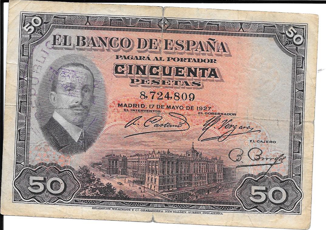 Bitllets - Espanya - Alfons XIII (1886 - 1931) - 362 - bc+ - Any 1927 - ref:8724809