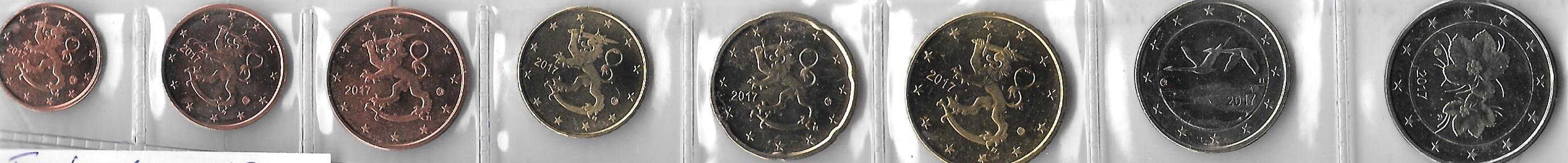Monete - Euro - Collezione in strisce - Finlandia - Anno 2017 - Collezione di 8 monete