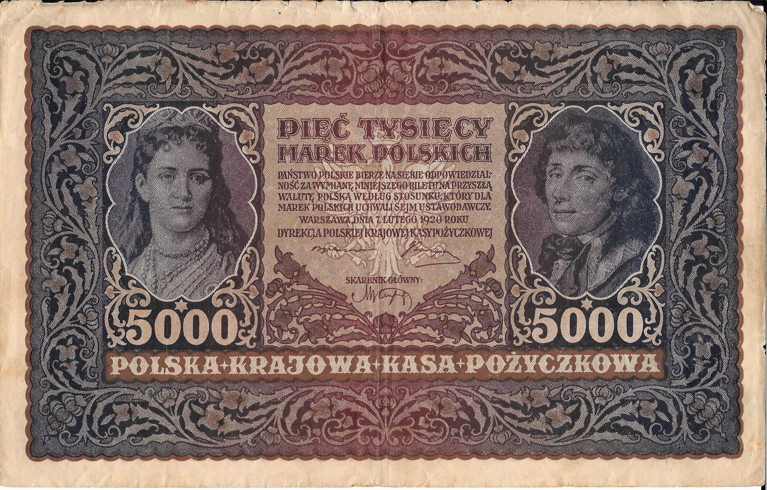 Banconote - Europa - Polonia - 29 - MBC- - Anno 1920 - 5000 Marek - num ref: 950035